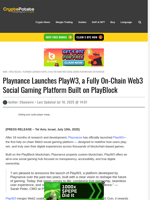 Playnance Launches PlayW3, a Fully On-Chain Web3 Social Gaming Platform Built on PlayBlock