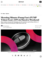 Morning Minute: Pump Fun's PUMP Token Soars 40% in Massive Weekend - Decrypt