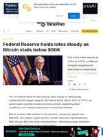 Federal Reserve holds rates steady as Bitcoin stalls below $90K