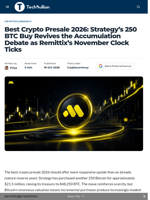Best Crypto Presale 2026: Strategy's 250 BTC Buy Revives the Accumulation Debate as Remittix's November Clock Ticks - TechBullion