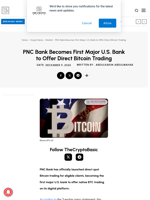 PNC Bank Becomes First Major U.S. Bank to Offer Direct Bitcoin Trading