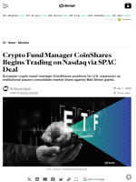 Crypto Fund Manager CoinShares Begins Trading on Nasdaq via SPAC Deal - Decrypt