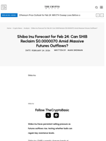 Shiba Inu Forecast for Feb 24: Can SHIB Reclaim $0.0000070 Amid Massive Futures Outflows?