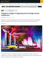 Singapore Weighs Recognizing Foreign-Regulated Stablecoins under MAS Framework