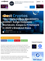 Top Crypto to Buy: BlockDAG’s $420M+ Surge Outpaces Worldcoin, Kaspa & Pi Network in 2025’s Breakout Race | Live Bitcoin News