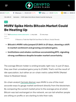 MVRV Spike Hints Bitcoin Market Could Be Heating Up - Crypto News Flash