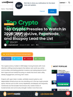 Top Crypto Presales to Watch in 2026: ZKP, LivLive, PepeNode, and Blazpay Lead the List | Live Bitcoin News