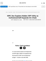 XRPL Dev Explains Hidden XRP Utility as Institutional DeFi Expands On-Chain
