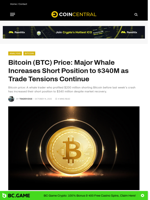 Bitcoin (BTC) Price: Major Whale Increases Short Position to $340M as Trade Tensions Continue - CoinCentral