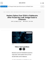 Hackers Siphon Over $21M in Stablecoins After Private Key Leak, Bridge Funds to Ethereum