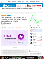 TAC Mainnet Launches With $800M In TVL As $TAC Token Goes Live On Major Exchanges