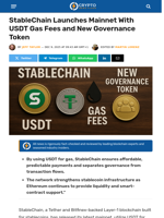 StableChain Launches Mainnet With USDT Gas Fees and New Governance Token