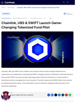 Chainlink, UBS & SWIFT Launch Game-Changing Tokenized Fund Pilot