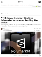NYSE Parent Company Finalizes Polymarket Investment, Totaling $1.6 Billion - Decrypt