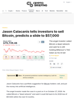 Jason Calacanis tells investors to sell Bitcoin, predicts a slide to $57,000