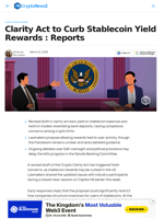 Clarity Act to Curb Stablecoin Yield Rewards : Reports