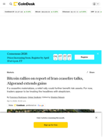 Bitcoin (BTC) price rallies on Iran ceasefire talks, Algorand (ALGO) extends gains: Crypto Markets Today