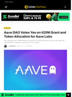Aave DAO Votes Yes on $25M Grant and Token Allocation for Aave Labs - CoinCentral