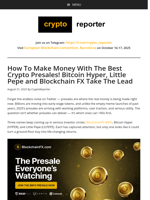 How To Make Money With The Best Crypto Presales! Bitcoin Hyper, Little Pepe and Blockchain FX Take The Lead