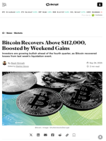Bitcoin Recovers Above $112,000, Boosted by Weekend Gains - Decrypt
