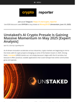 Unstaked: The AI Crypto Presale Analysts Are Watching Closely in May 2025