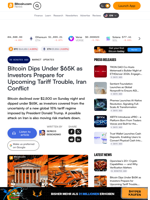 Bitcoin Dips Under $65K as Investors Prepare for Upcoming Tariff Trouble, Iran Conflict – Market Updates Bitcoin News