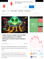 Tether Comes To Save The Day With Unprecedented $127.5 Million Backstop For Drift Protocol Industry Shock
