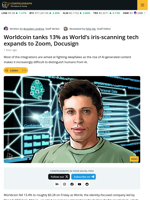 Worldcoin Falls 13% as World Expands Iris-Scanning Tech