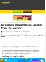 Tron's SunPump Transactions Spike as Meme Coin Activity Gains Momentum
