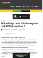 BYDFi and Ledger Launch Global Campaign with Limited BYDFi x Ledger Nano X