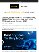 Best Crypto to Buy Now: Why BlockDAG, Hyperliquid, Binance Coin, and TRON Are Dominating October 2025