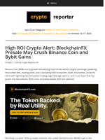 High ROI Crypto Alert: BlockchainFX Presale May Crush Binance Coin and Bybit Gains