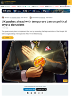 UK Pushes Ahead Temporary Ban Crypto Political Donations