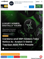 Cardano and XRP Holders Take Notice As  Avalon X Gains Traction With RWA Presale | Live Bitcoin News