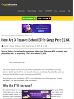Here Are 3 Reasons Behind ETH’s Surge Past $2.6K