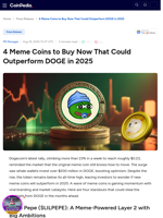4 Meme Coins to Buy Now That Could Outperform DOGE in 2025
