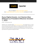 Runa Digital Assets, LLC Names Max Williams as President Effective October 1, 2025