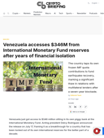 Venezuela accesses $346M from International Monetary Fund reserves after years of financial isolation