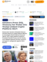 Senators Press DOJ, Treasury for Probe Into Trump-Linked Crypto Platform WLFI – Crypto News Bitcoin News