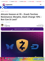 Zcash $256 Rockets; Altcoin Season at 35, Morpho & Dash +10%