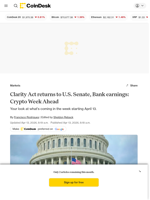 Clarity Act returns to U.S. Senate, Bank earnings: Crypto Week Ahead