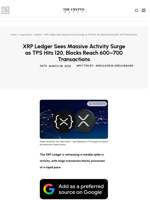 XRP Ledger Sees Massive Activity Surge as TPS Hits 120, Blocks Reach 600–700 Transactions