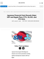 Japanese Financial Giant Reveals Major XRP and Ripple Plans: ETFs, RLUSD, and IPO Hints