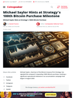 Michael Saylor Hints at Strategy's 100th Bitcoin Purchase
