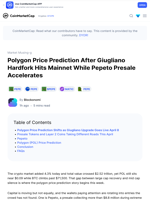 Polygon Price Prediction After Giugliano Hardfork Hits Mainnet While Pepeto Presale Accelerates: Guest Post by Blockonomi | CoinMarketCap