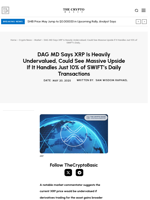 DAG MD Says XRP Is Heavily Undervalued, Could See Massive Upside If It Handles Just 10% of SWIFT’s Daily Transactions