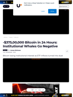 -$375,00,000 Bitcoin in 24 Hours: Institutional Whales Go Negative - U.Today