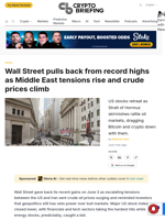 Wall Street pulls back from record highs as Middle East tensions rise and crude prices climb