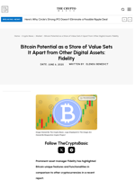 Bitcoin Potential as a Store of Value Sets It Apart from Other Digital Assets: Fidelity