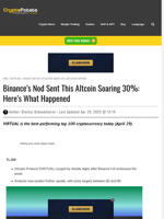 Binance's Nod Sent This Altcoin Soaring 30%: Here's What Happened